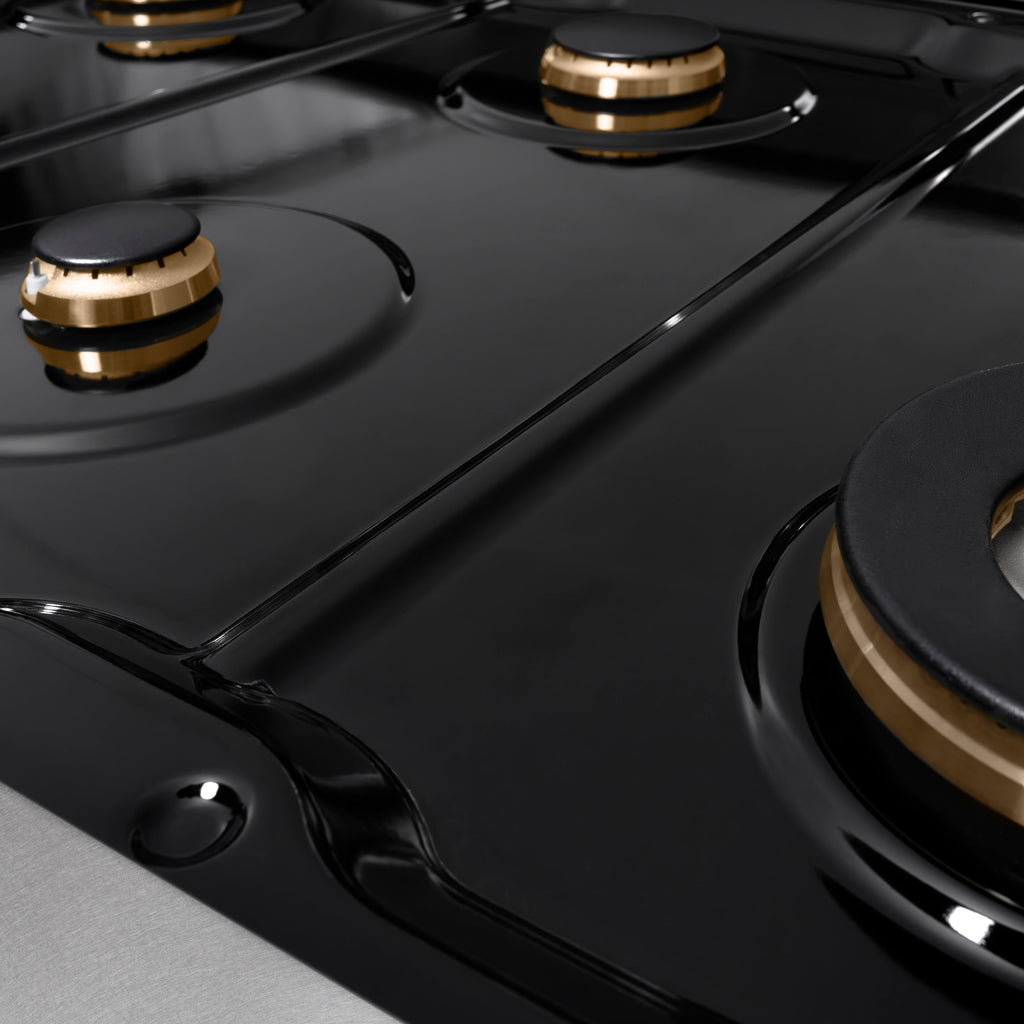 ZLINE Autograph 48" Legacy Gas Rangetop with 7 Burners and Porcelain Cooktop in Satin Stainless Steel with Champagne Bronze Accents, RTSZ-48-CB