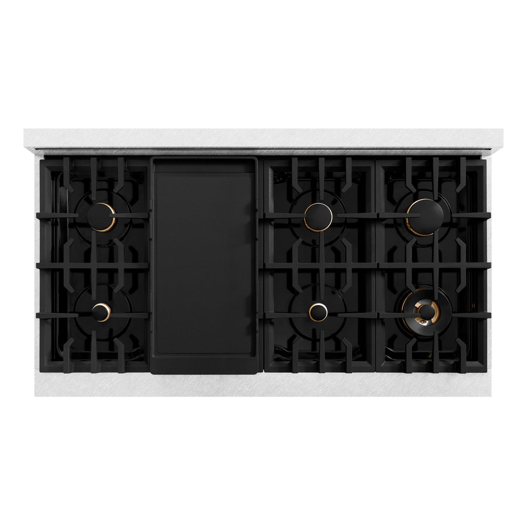 ZLINE Autograph 48" Legacy Gas Rangetop with 7 Burners and Porcelain Cooktop in Satin Stainless Steel with Champagne Bronze Accents, RTSZ-48-CB