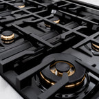ZLINE Autograph 48" Legacy Gas Rangetop with 7 Burners and Porcelain Cooktop in Satin Stainless Steel with Polished Gold Accents, RTSZ-48-G