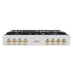 ZLINE Autograph 48" Legacy Gas Rangetop with 7 Burners and Porcelain Cooktop in Satin Stainless Steel with Polished Gold Accents, RTSZ-48-G