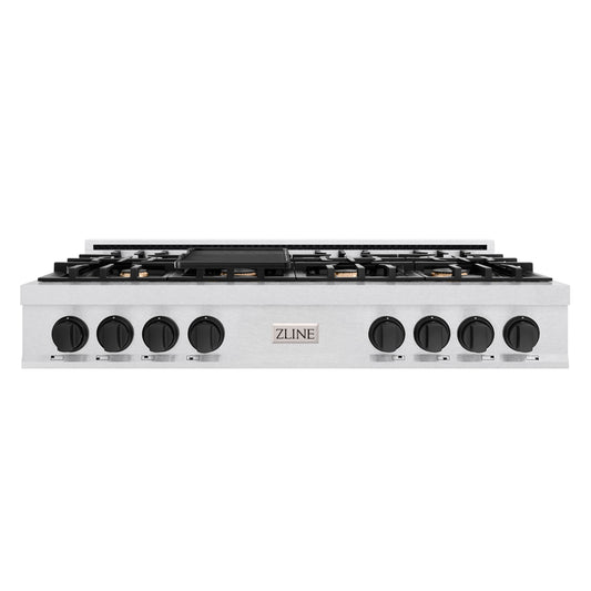 ZLINE Autograph 48" Legacy Gas Rangetop with 7 Burners and Porcelain Cooktop in Satin Stainless Steel with Matte Black Accents, RTSZ-48-MB
