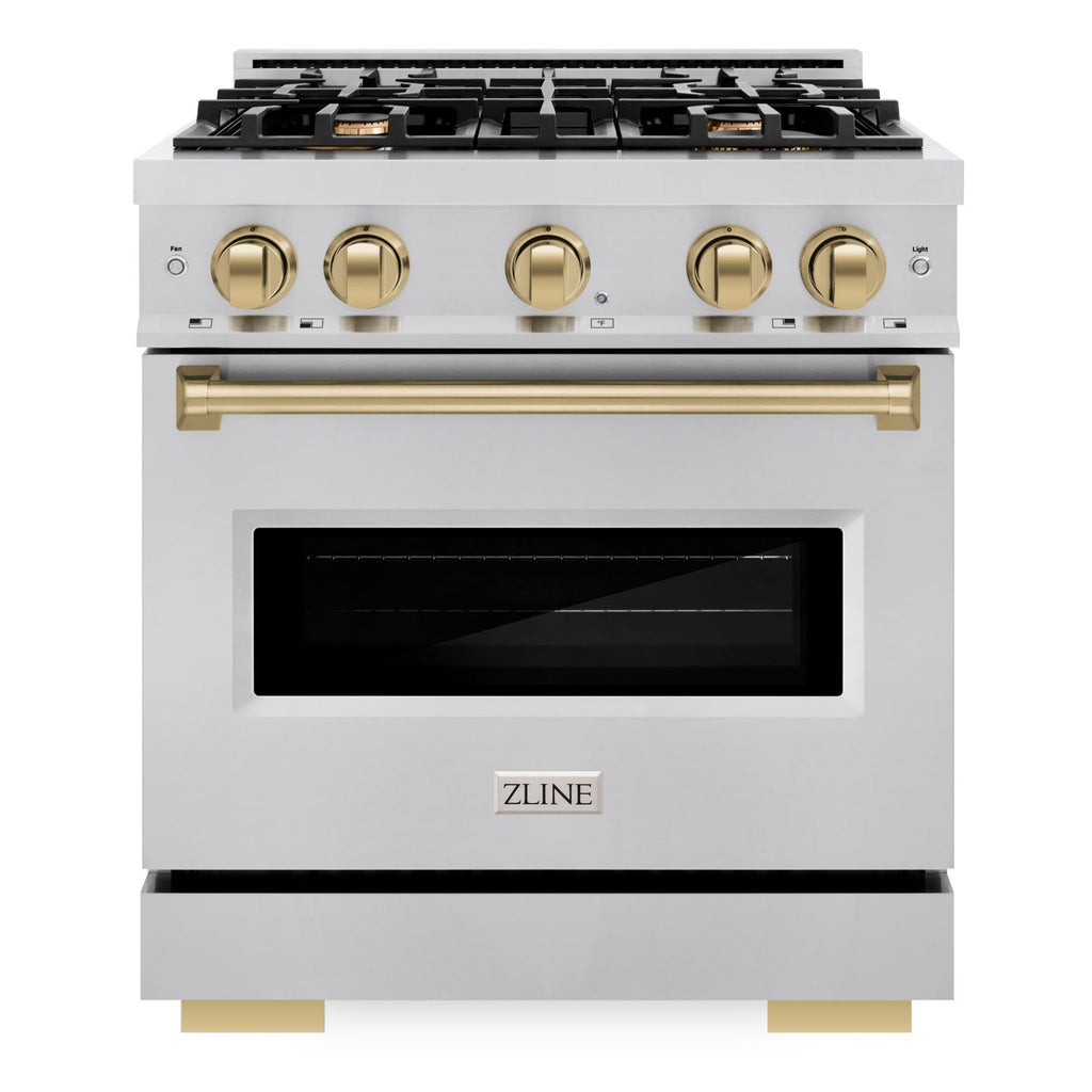ZLINE 30 in. Dual Fuel Range 4.2 cu. ft. 4 Burner Stainless Steel with Champagne Bronze Accents (CDRZ-30-CB)