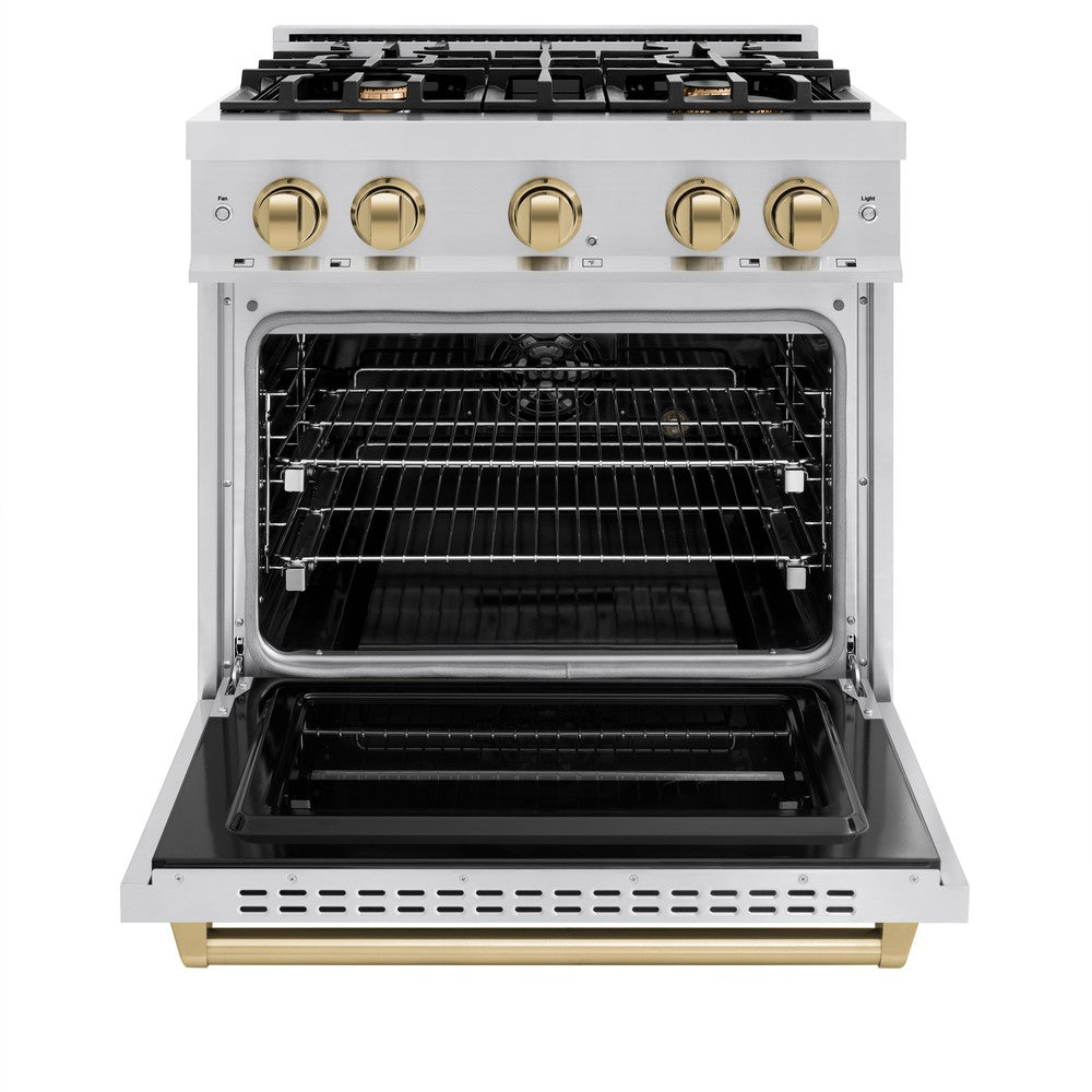 ZLINE 30 in. Dual Fuel Range 4.2 cu. ft. 4 Burner Stainless Steel with Champagne Bronze Accents (CDRZ-30-CB)