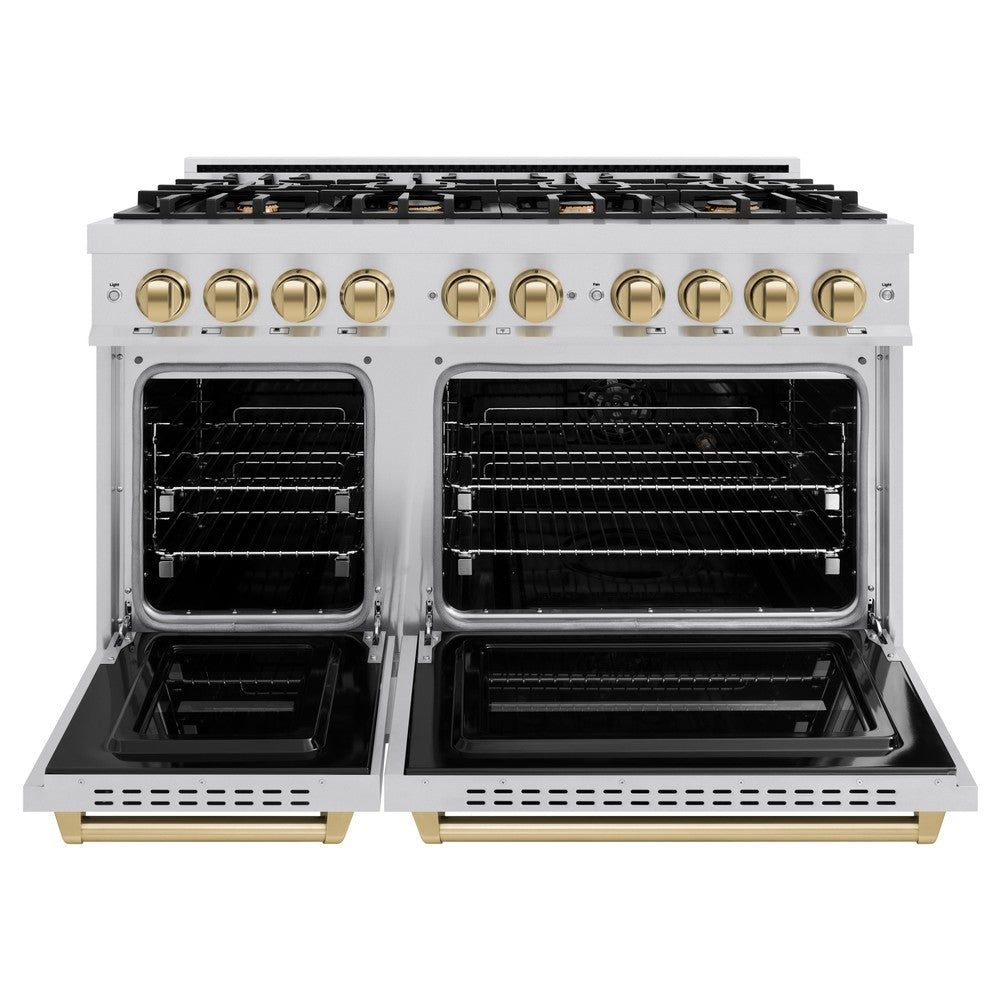 ZLINE 48 in. Dual Fuel Range 6.7 cu. ft. Double Oven 8 Burners Stainless Steel with Champagne Bronze Accents (CDRZ-48-CB)