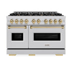 ZLINE 48 in. Dual Fuel Range 6.7 cu. ft. Double Oven 8 Burners Stainless Steel with Champagne Bronze Accents (CDRZ-48-CB)
