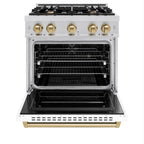 ZLINE Autograph Edition 30 in. 4.2 cu. ft. Classic Dual Fuel Range, 4 Burner Gas Cooktop, Electric Convection Oven, Stainless Steel with White Matte Door & Champagne Bronze Accents (CDRZ-WM-30-CB)