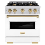 ZLINE Autograph Edition 30 in. 4.2 cu. ft. Classic Dual Fuel Range, 4 Burner Gas Cooktop, Electric Convection Oven, Stainless Steel with White Matte Door & Champagne Bronze Accents (CDRZ-WM-30-CB)