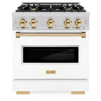 ZLINE Autograph Edition 30 in. Dual Fuel Range with 4 Gas Burners and Electric Convection Oven, 4.2 cu. ft., Stainless Steel with White Matte Door and Polished Gold Accents (CDRZ-WM-30-G)