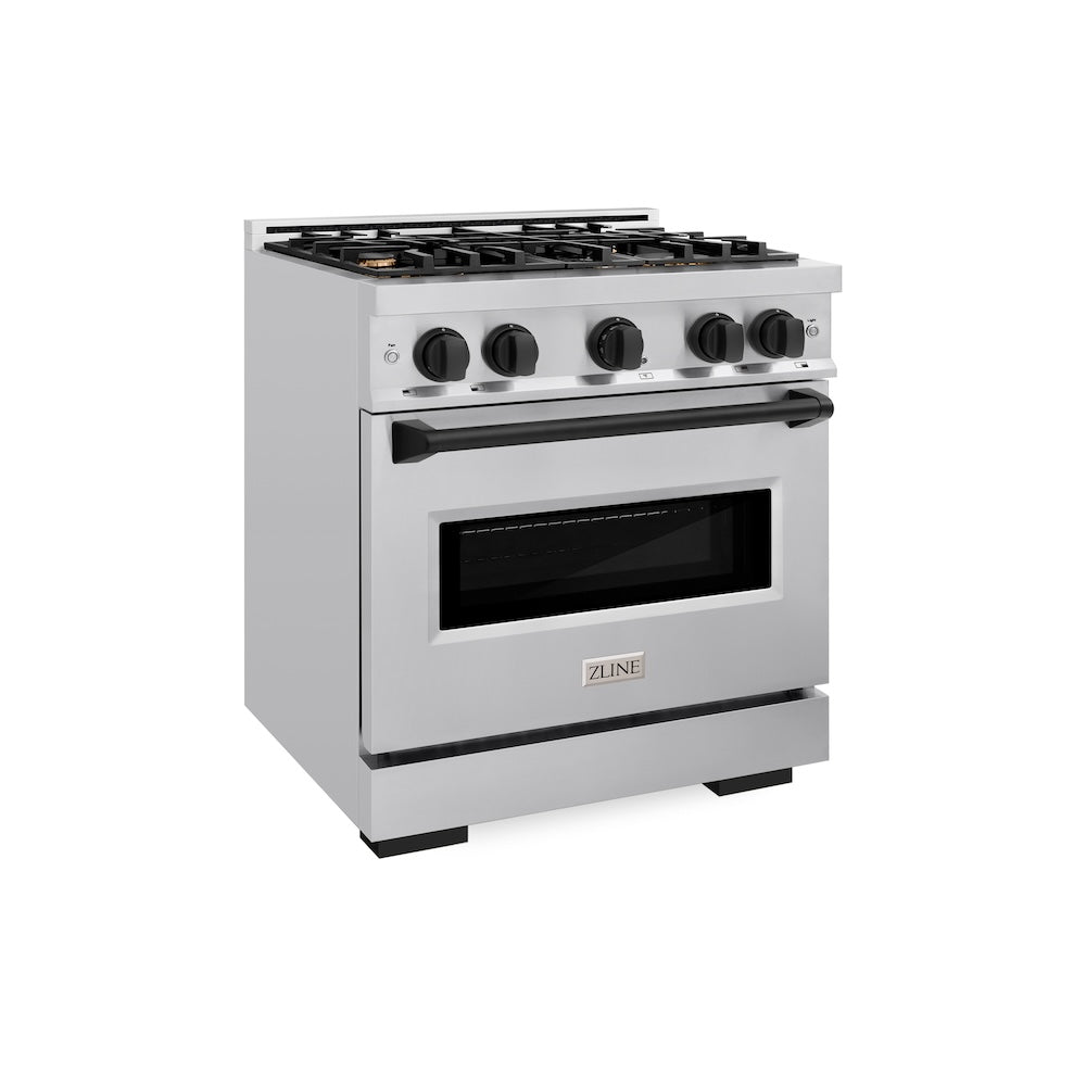 ZLINE Autograph Edition 30 in. Classic Dual Fuel Range, 4 Burners, 4.2 cu. ft. Oven, Stainless Steel with Matte Black Accents (CDRZ-30-MB)