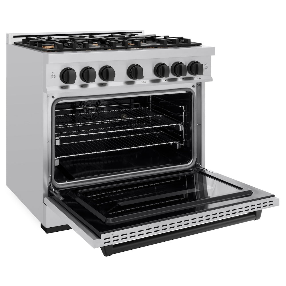 ZLINE 36 in. Dual Fuel Range 5.2 cu. ft. 6 Burners Stainless Steel Matte Black Accents (CDRZ-36-MB)