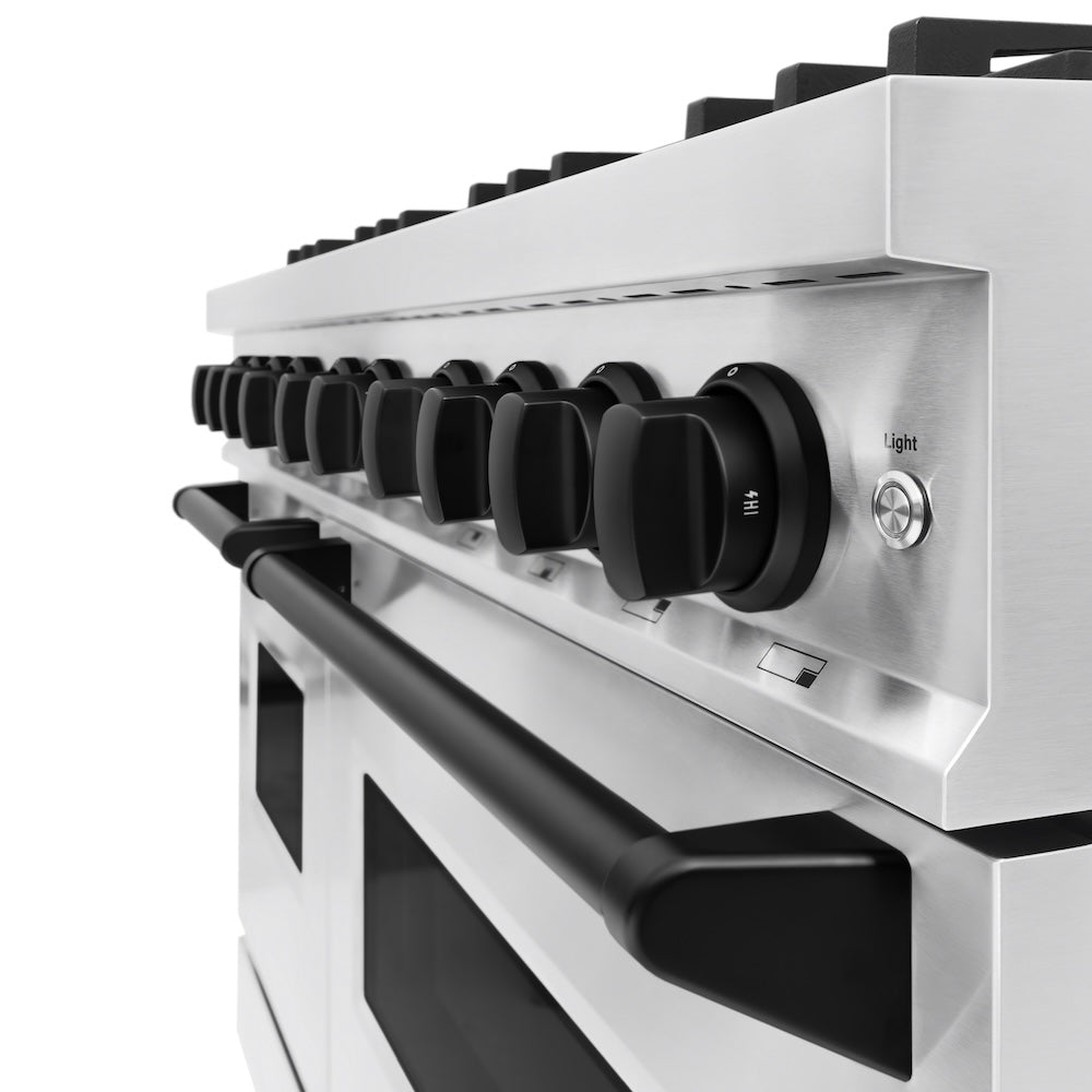 ZLINE Autograph Edition 48 in. Classic Double Oven Dual Fuel Range with 8 Gas Burners, 6.7 cu. ft. Capacity, Stainless Steel with Matte Black Accents (CDRZ-48-MB)