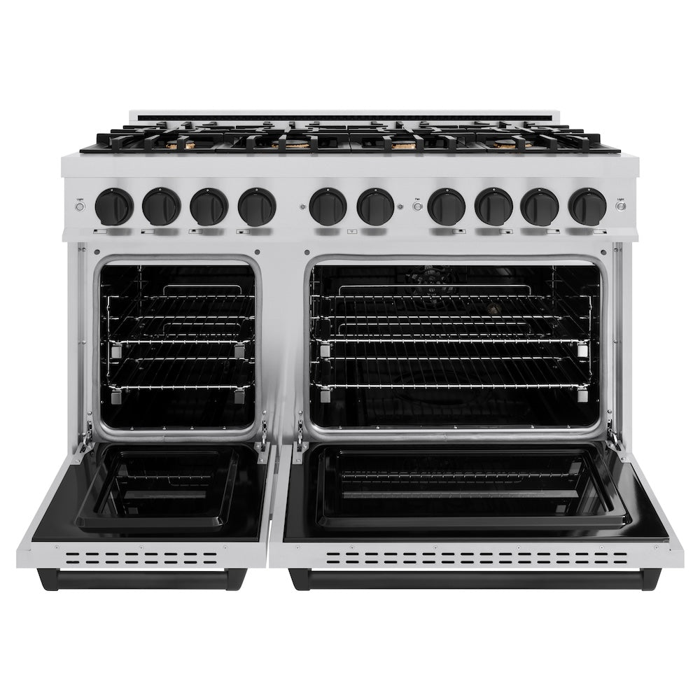 ZLINE Autograph Edition 48 in. Classic Double Oven Dual Fuel Range with 8 Gas Burners, 6.7 cu. ft. Capacity, Stainless Steel with Matte Black Accents (CDRZ-48-MB)