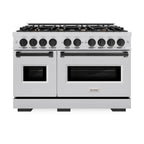 ZLINE Autograph Edition 48 in. Classic Double Oven Dual Fuel Range with 8 Gas Burners, 6.7 cu. ft. Capacity, Stainless Steel with Matte Black Accents (CDRZ-48-MB)