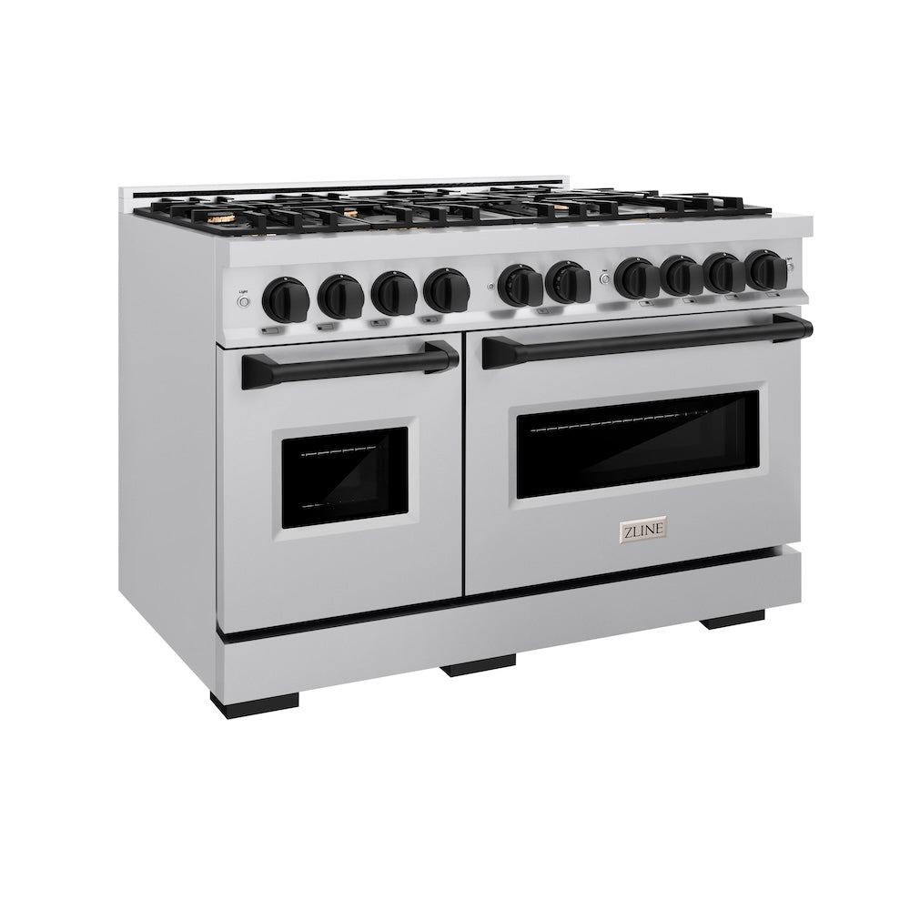 ZLINE Autograph Edition 48 in. Classic Double Oven Dual Fuel Range with 8 Gas Burners, 6.7 cu. ft. Capacity, Stainless Steel with Matte Black Accents (CDRZ-48-MB)