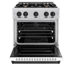 ZLINE Autograph Edition 30 in. Classic Dual Fuel Range, 4 Burners, 4.2 cu. ft. Oven, Stainless Steel with White Matte Door and Matte Black Accents (CDRZ-WM-30-MB)