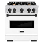 ZLINE Autograph Edition 30 in. Classic Dual Fuel Range, 4 Burners, 4.2 cu. ft. Oven, Stainless Steel with White Matte Door and Matte Black Accents (CDRZ-WM-30-MB)