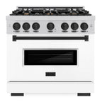 ZLINE Autograph Edition 36 in. 5.2 cu. ft. Classic Dual Fuel Range with 6 Burner Gas Cooktop and Electric Convection Oven in Stainless Steel with White Matte Door and Matte Black Accents (CDRZ-WM-36-MB)