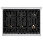 ZLINE Autograph Edition 36 in. 5.2 cu. ft. Classic Dual Fuel Range with 6 Burner Gas Cooktop and Electric Convection Oven in Stainless Steel with White Matte Door and Matte Black Accents (CDRZ-WM-36-MB)