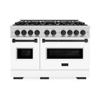 ZLINE Autograph Edition 48 in. Classic Dual Fuel Range, Double Oven, 8 Gas Burners, 6.7 cu. ft., Stainless Steel with White Matte Doors and Matte Black Accents (CDRZ-WM-48-MB)
