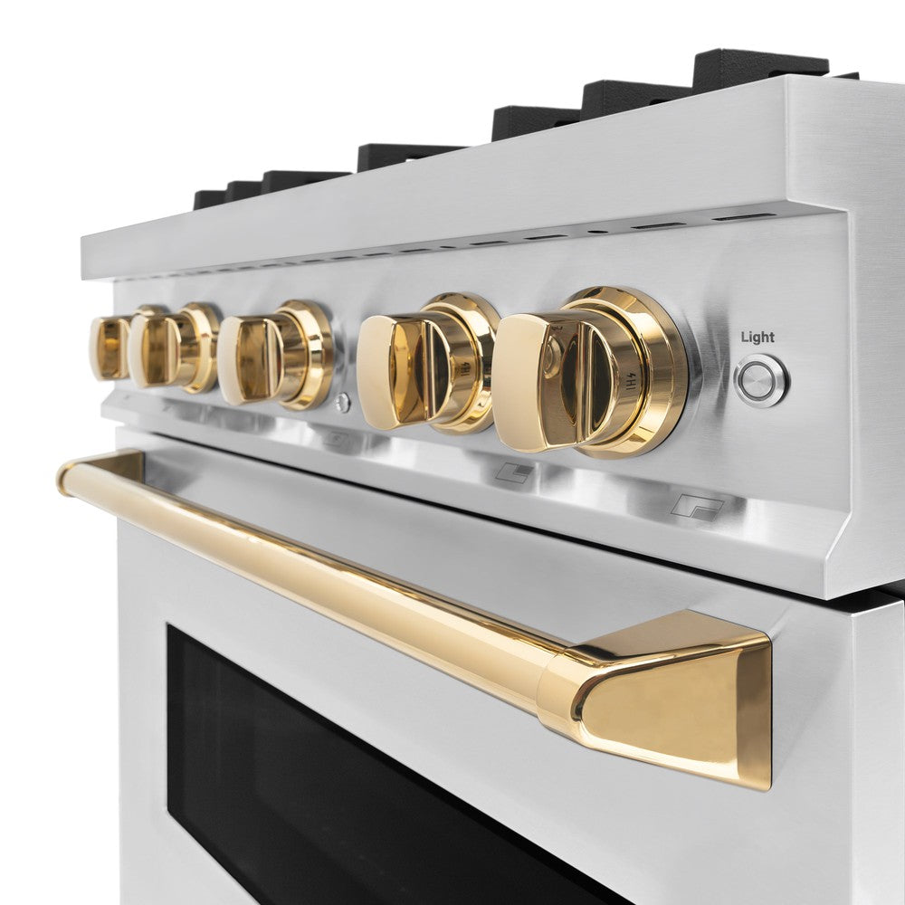 ZLINE 30 in. Classic Dual Fuel Range 4.2 cu. ft. 4 Burners Stainless Steel with Polished Gold Accents (CDRZ-30-G)