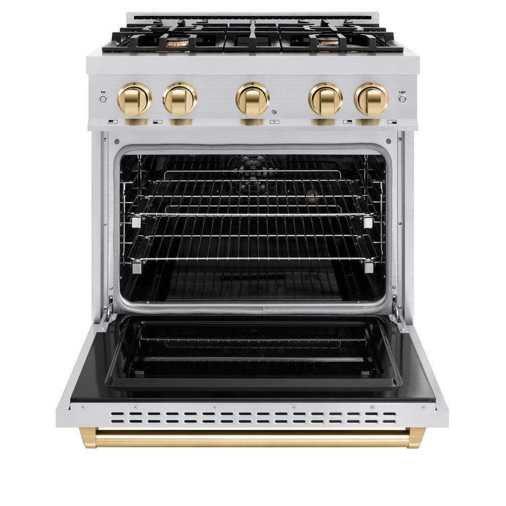 ZLINE 30 in. Classic Dual Fuel Range 4.2 cu. ft. 4 Burners Stainless Steel with Polished Gold Accents (CDRZ-30-G)