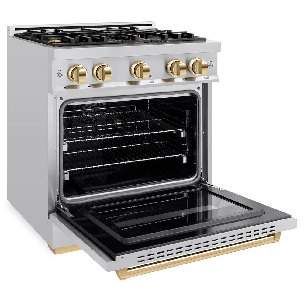 ZLINE 30 in. Classic Dual Fuel Range 4.2 cu. ft. 4 Burners Stainless Steel with Polished Gold Accents (CDRZ-30-G)