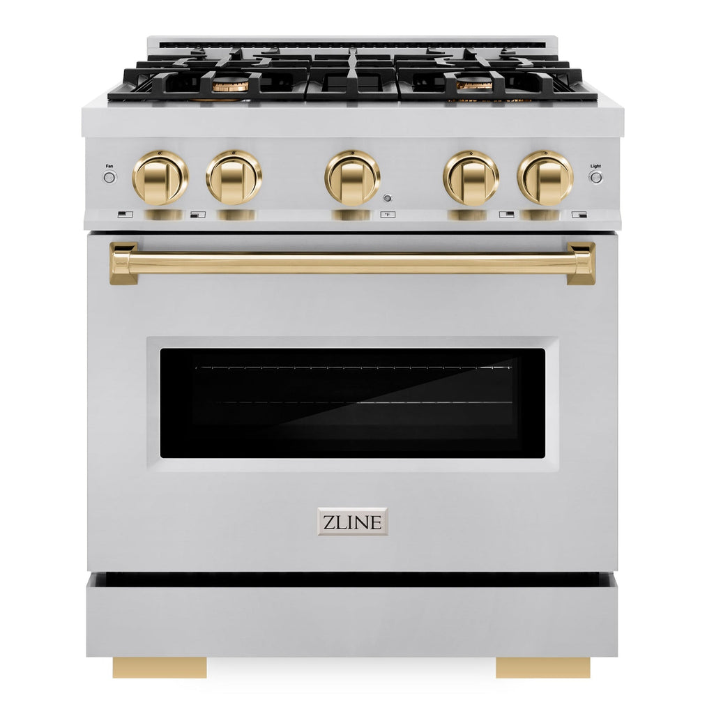 ZLINE 30 in. Classic Dual Fuel Range 4.2 cu. ft. 4 Burners Stainless Steel with Polished Gold Accents (CDRZ-30-G)