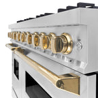 ZLINE 48 in. Dual Fuel Range 6.7 cu. ft. Double Oven 8 Burner Cooktop Stainless Steel with Polished Gold Accents (CDRZ-48-G)