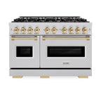 ZLINE 48 in. Dual Fuel Range 6.7 cu. ft. Double Oven 8 Burner Cooktop Stainless Steel with Polished Gold Accents (CDRZ-48-G)