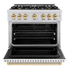 ZLINE 36 in. Gas Range 5.2 cu. ft. 6 Burners Stainless Steel White Matte Door Polished Gold Accents (CGRZ-WM-36-G)