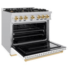 ZLINE 36 in. Gas Range 5.2 cu. ft. 6 Burners Stainless Steel White Matte Door Polished Gold Accents (CGRZ-WM-36-G)