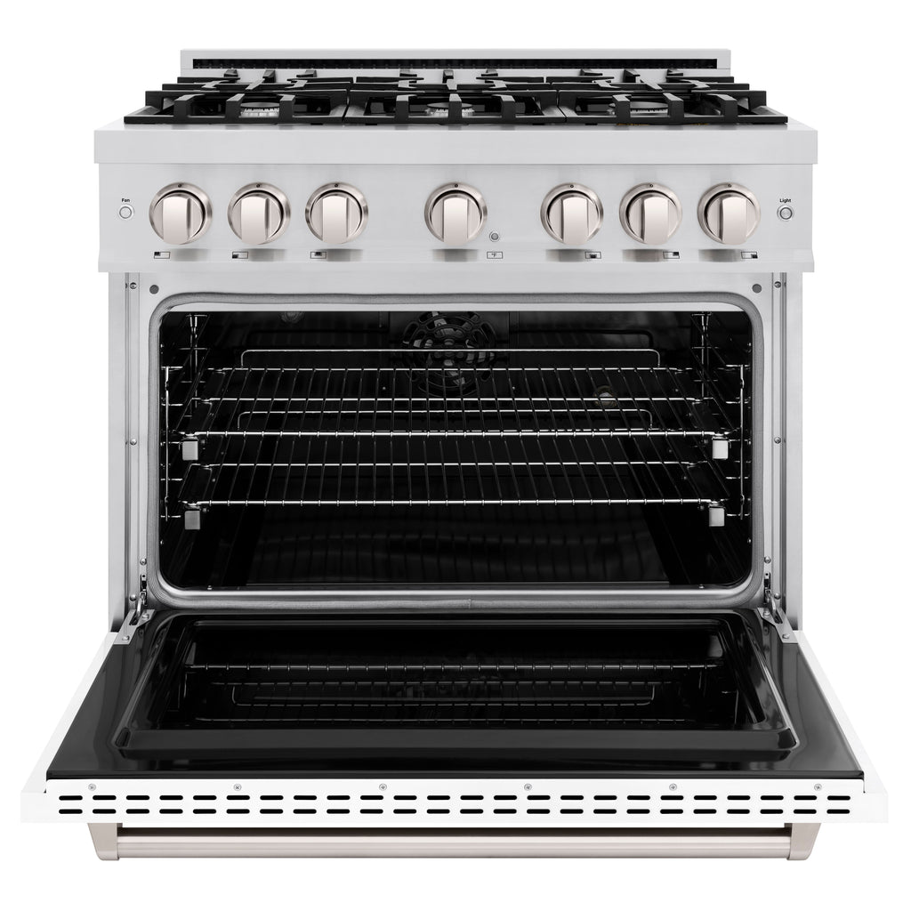 ZLINE 36 in. Classic Dual Fuel Range 5.2 cu. ft. with 6 Gas Burners and Electric Convection Oven, Stainless Steel with White Matte Door (CDR-WM-36)