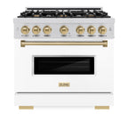 ZLINE 36 in. Gas Range 5.2 cu. ft. 6 Burners Stainless Steel with White Matte Door and Champagne Bronze Accents (CGRZ-WM-36-CB)