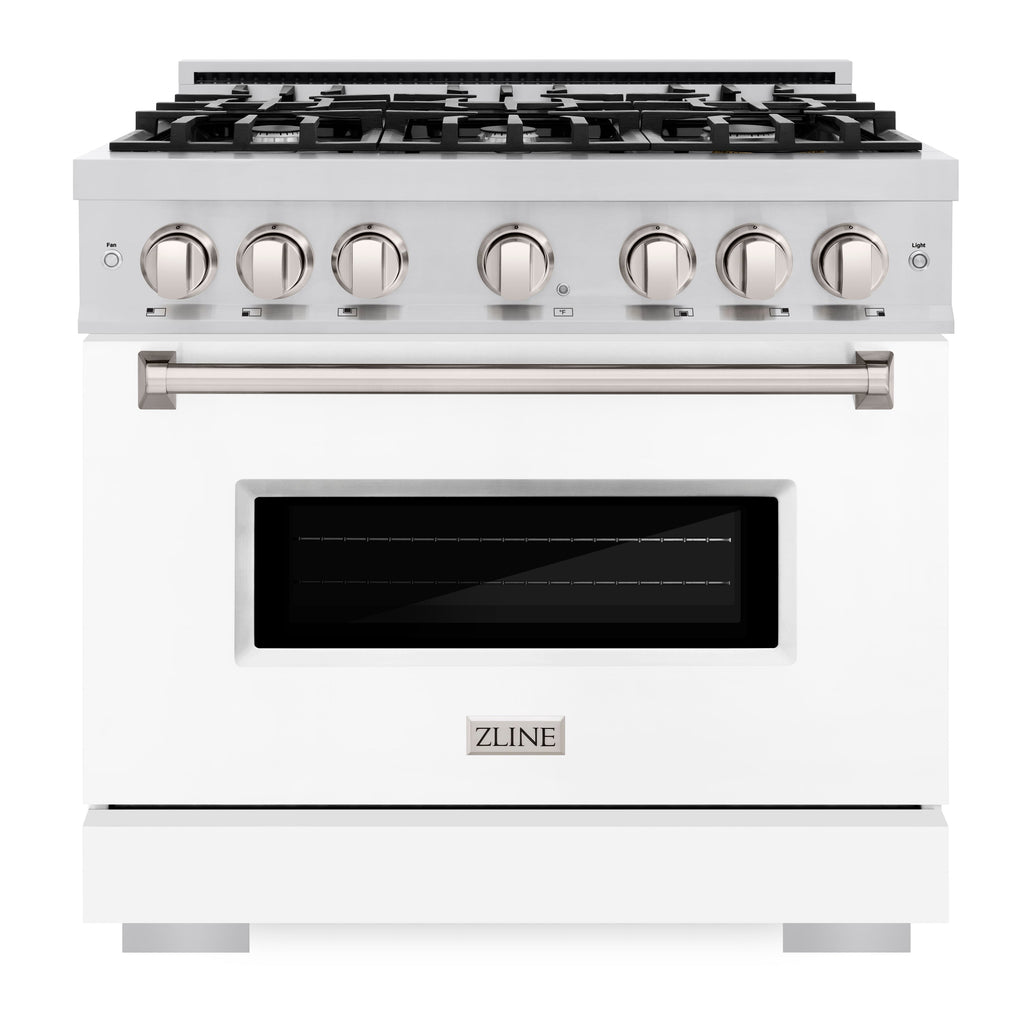 ZLINE 36 in. Classic Dual Fuel Range 5.2 cu. ft. with 6 Gas Burners and Electric Convection Oven, Stainless Steel with White Matte Door (CDR-WM-36)