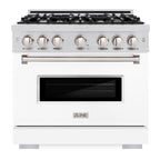 ZLINE 36 in. Classic Dual Fuel Range 5.2 cu. ft. with 6 Gas Burners and Electric Convection Oven, Stainless Steel with White Matte Door (CDR-WM-36)