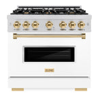 ZLINE 36 in. Gas Range 5.2 cu. ft. 6 Burners Stainless Steel White Matte Door Polished Gold Accents (CGRZ-WM-36-G)
