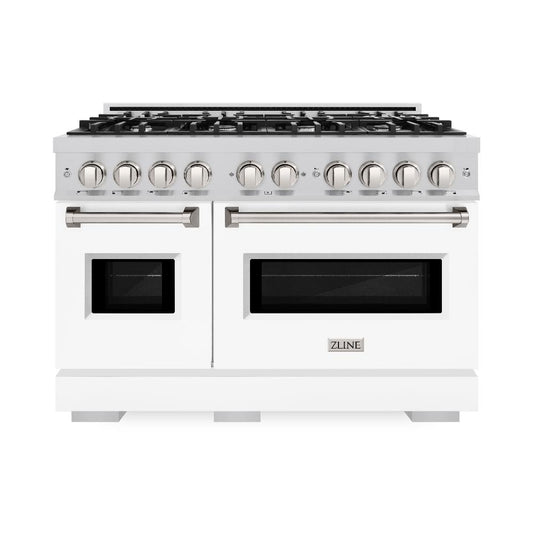 ZLINE 48-Inch Classic Dual Fuel Range with Double Oven, 8 Gas Burners, 6.7 cu. ft., Stainless Steel with White Matte Doors (CDR-WM-48)