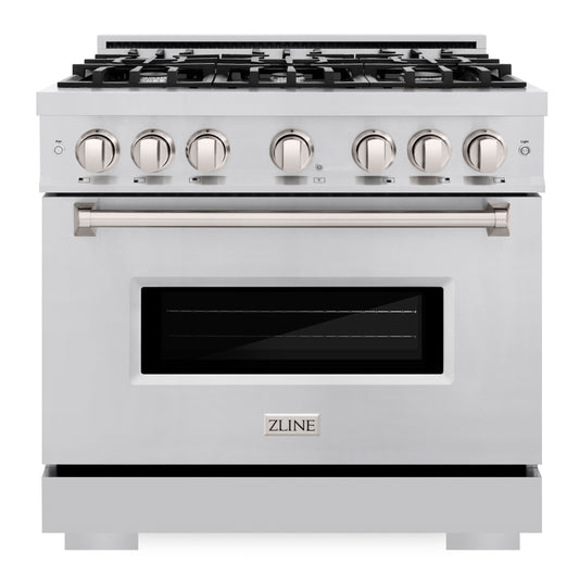 ZLINE 36 in. Dual Fuel Range 5.2 cu. ft. Stainless Steel 6 Gas Burners Electric Convection Oven, MODEL CDR36