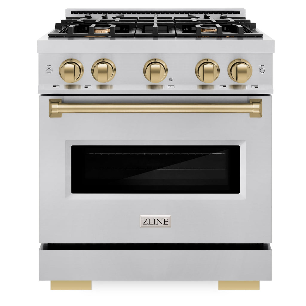 ZLINE 30 in. Gas Range 4.2 cu. ft. 4 Burners Stainless Steel with Champagne Bronze Accents (CGRZ-30-CB)