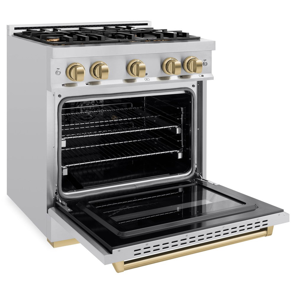 ZLINE 30 in. Gas Range 4.2 cu. ft. 4 Burners Stainless Steel with Champagne Bronze Accents (CGRZ-30-CB)