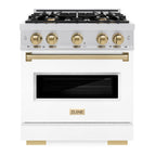 ZLINE 30 in. Classic Gas Range 4.2 cu. ft. 4 Burners Stainless Steel White Matte Door Champagne Bronze Accents (CGRZ-WM-30-CB)