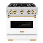 ZLINE 30 in. Classic Gas Range 4.2 cu. ft. 4 Burner Cooktop Convection Gas Oven Stainless Steel White Matte Door Polished Gold Accents (CGRZ-WM-30-G)