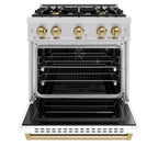 ZLINE 30 in. Classic Gas Range 4.2 cu. ft. 4 Burners Stainless Steel White Matte Door Champagne Bronze Accents (CGRZ-WM-30-CB)