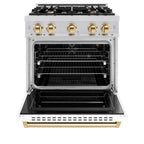 ZLINE 30 in. Classic Gas Range 4.2 cu. ft. 4 Burner Cooktop Convection Gas Oven Stainless Steel White Matte Door Polished Gold Accents (CGRZ-WM-30-G)