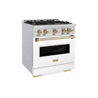 ZLINE 30 in. Classic Gas Range 4.2 cu. ft. 4 Burners Stainless Steel White Matte Door Champagne Bronze Accents (CGRZ-WM-30-CB)