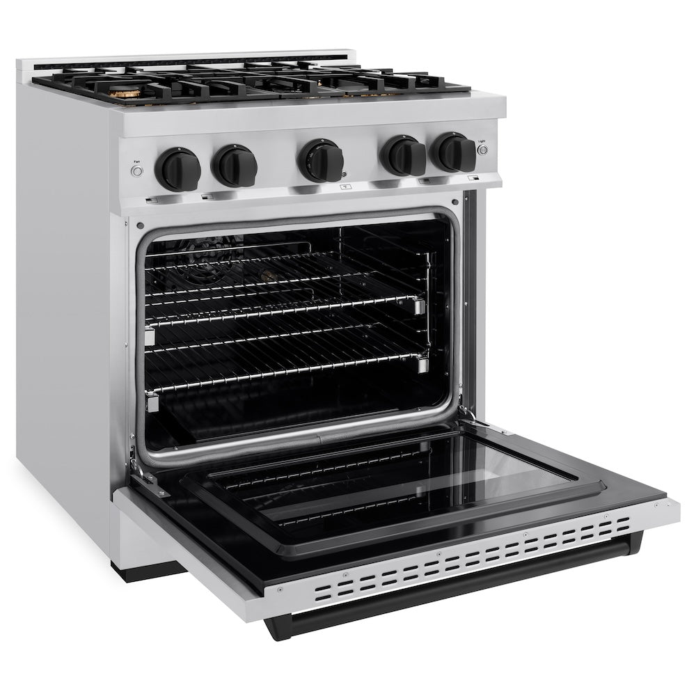 ZLINE 30 in. Gas Range 4.2 cu. ft. 4 Burner Stainless Steel with Matte Black Accents (CGRZ-30-MB)