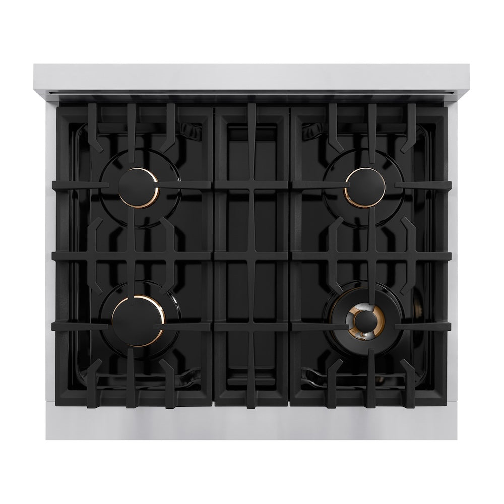 ZLINE 30 in. Gas Range 4.2 cu. ft. 4 Burner Stainless Steel with Matte Black Accents (CGRZ-30-MB)