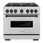 ZLINE 36 in. Gas Range 5.2 cu. ft. 6 Burners Stainless Steel with Matte Black Accents, MODEL CGRZ-36-MB