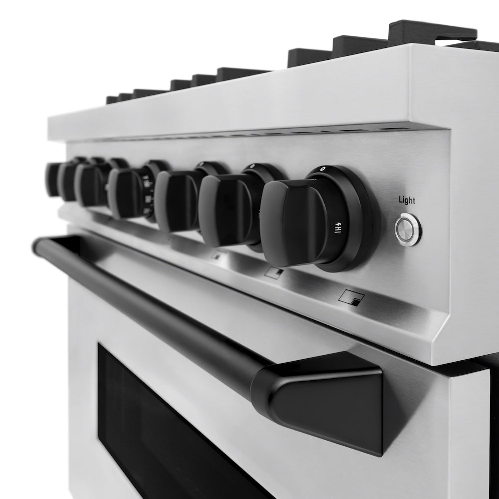 ZLINE 36 in. Gas Range 5.2 cu. ft. 6 Burners Stainless Steel with Matte Black Accents, MODEL CGRZ-36-MB