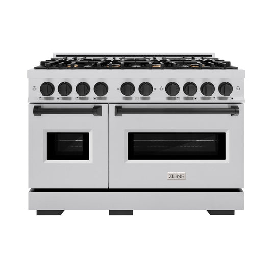 ZLINE 48 in. Gas Range Double Oven 6.7 cu. ft. 8 Burner Stainless Steel with Matte Black Accents (CGRZ-48-MB)